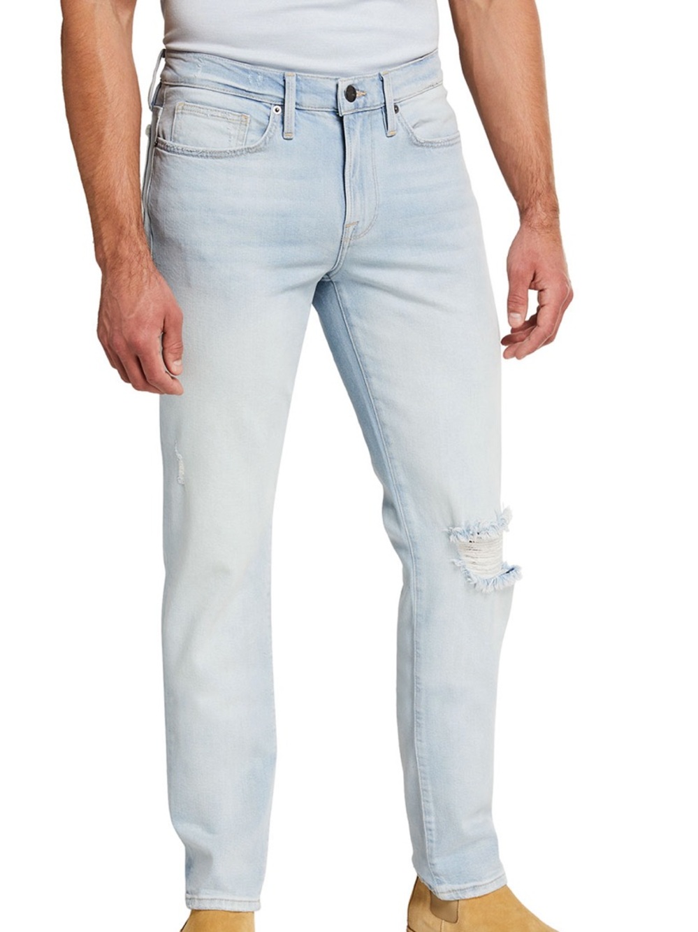 Frame L' Homme Skinny Jeans Men's 34 x 31 Stretch Distressed Ripped Light Wash